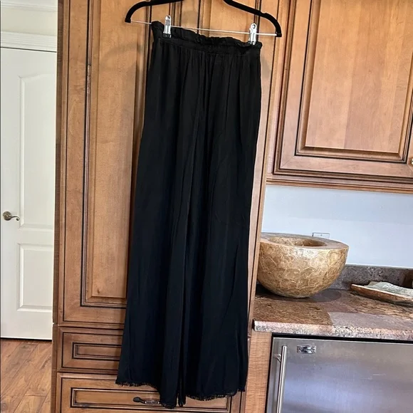 Wide Leg Black Women's Pants - Drawstring Waist with pockets - Picture 8 of 8